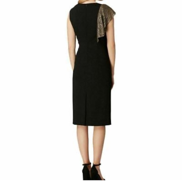 TAHARI ASL Women's Black Metallic-ruffle Cocktail Sheath Dress Reg $128 Size 10 - Picture 2 of 11
